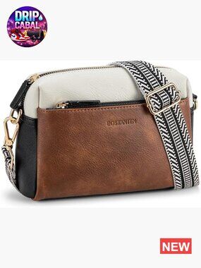Small Vegan Leather Crossbody Purse with Triple Zip Guitar Strap